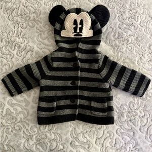 Disney Mickey Mouse Black and Gray Knit Baby Sweater